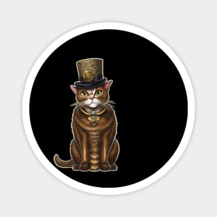 Vintage Steampunk Cat in Top Hat Design Magnet